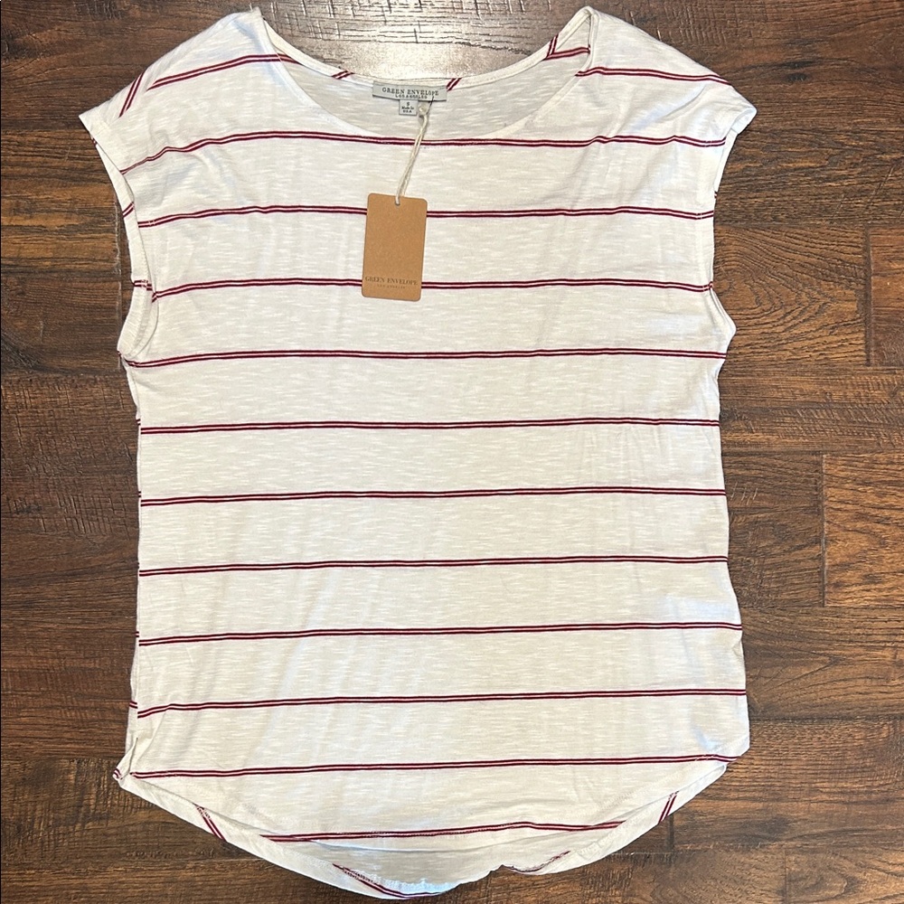 Green Envelope White and Red Striped Short Sleeve Tee